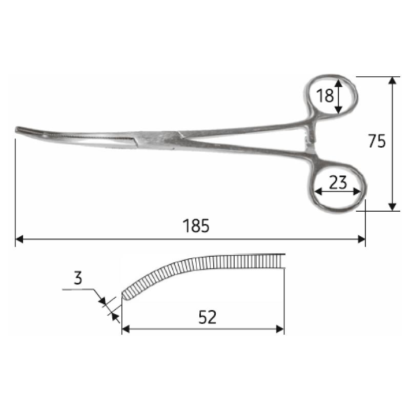 Затискач судинний Pean-Nippon загнутий 18,5 cм, J-17-387, Surgicon.